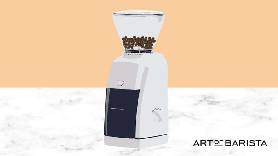 vector graphic showing an illustration of a baratza encore coffee maker sitting on a counter