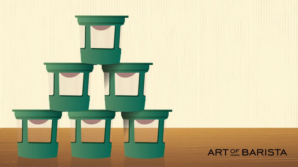 vector graphic showing a stack of reusable k cup pods stacked on top of one another in a pyramid