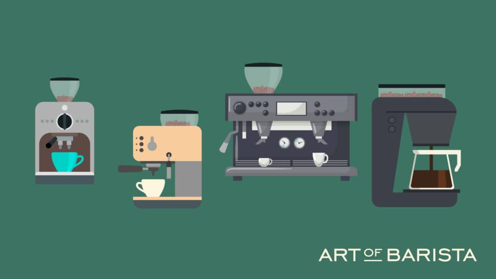 vector graphic showing a handful of the best coffee maker with grinders next to one another