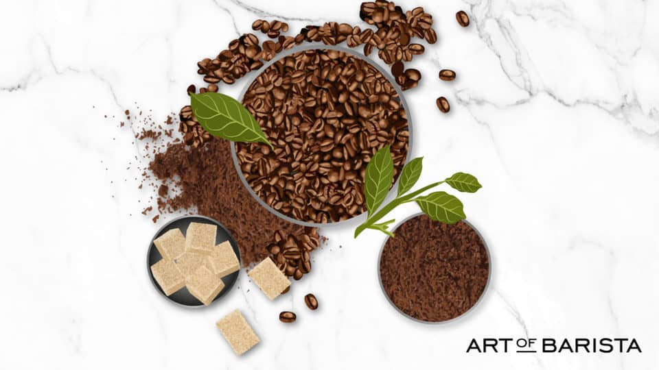vector graphic showing a pile of ground and whole organic coffee beans on a table