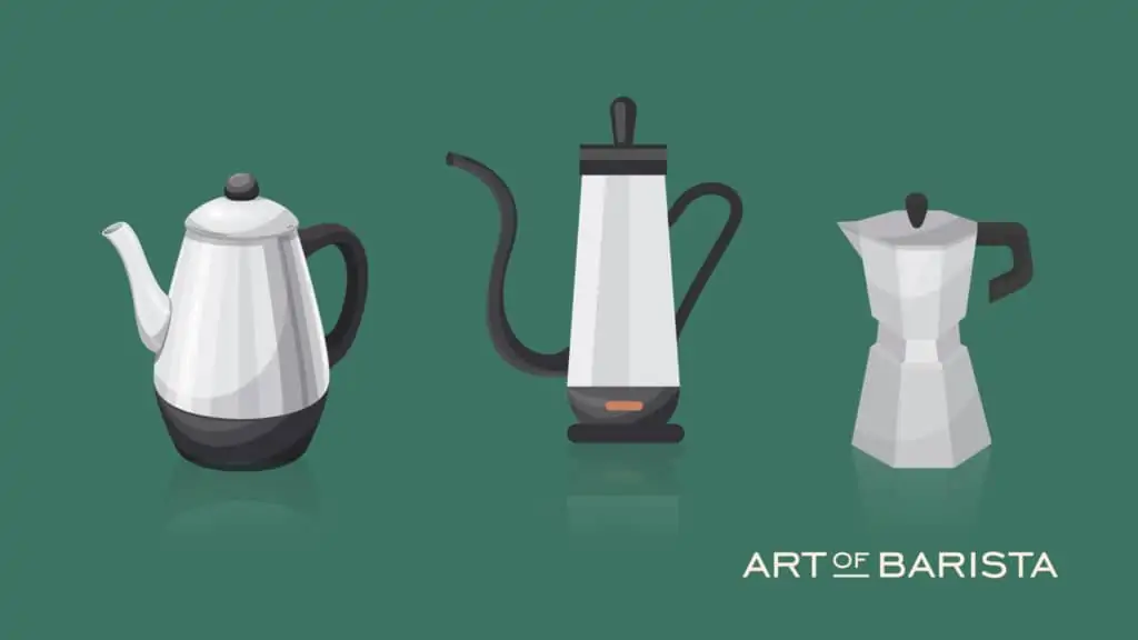 vector graphic showing three of the best percolator coffee makers next to one another against a plain background
