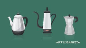 vector graphic showing three of the best percolator coffee makers next to one another against a plain background